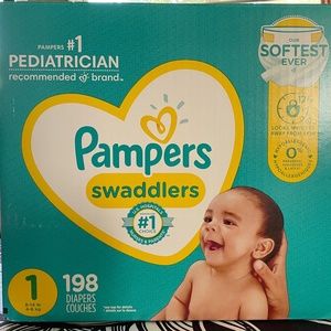 Pampers Swaddlers Diapers - Size 1, 198 Count, Ultra Soft Disposable Baby Diaper